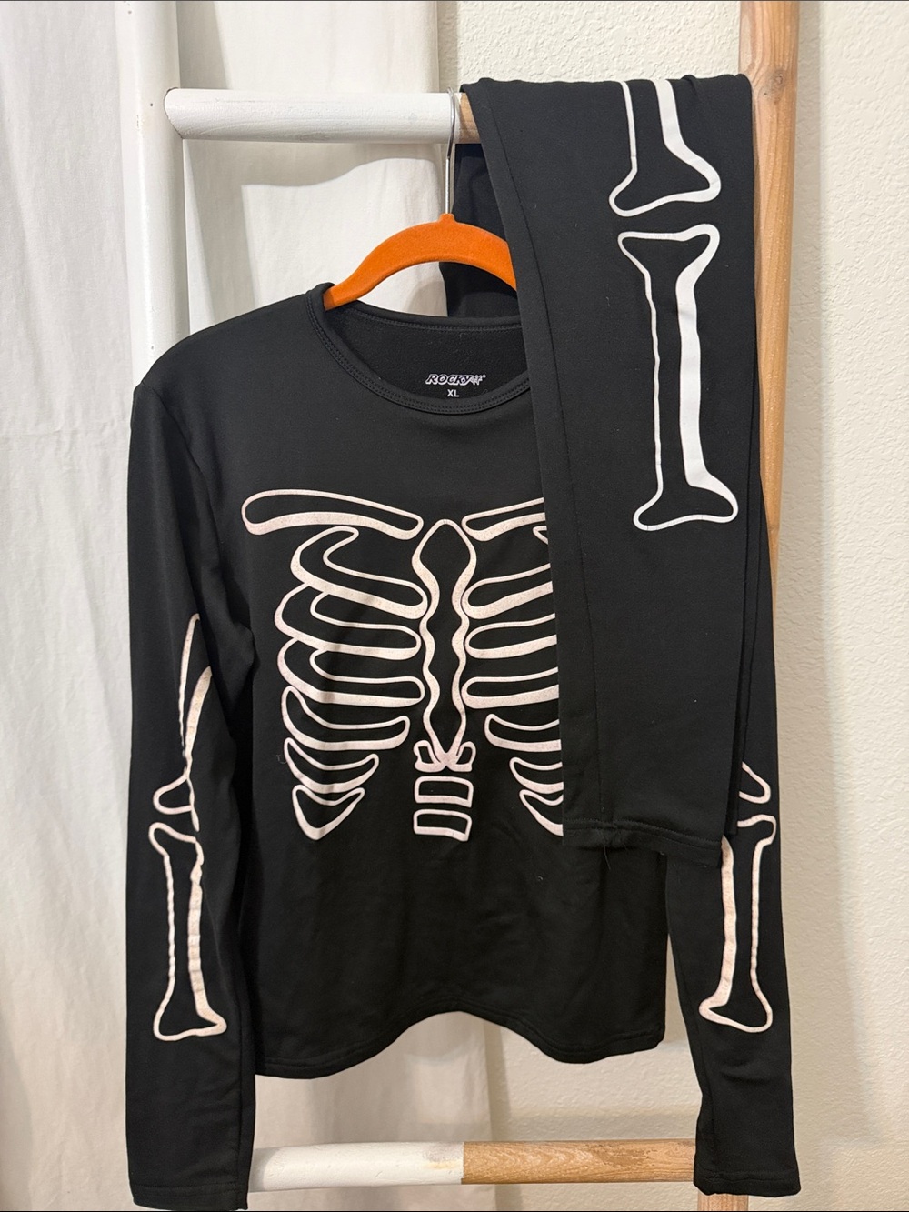 Rocky Black Long Sleeve Tee with White Skeleton Print